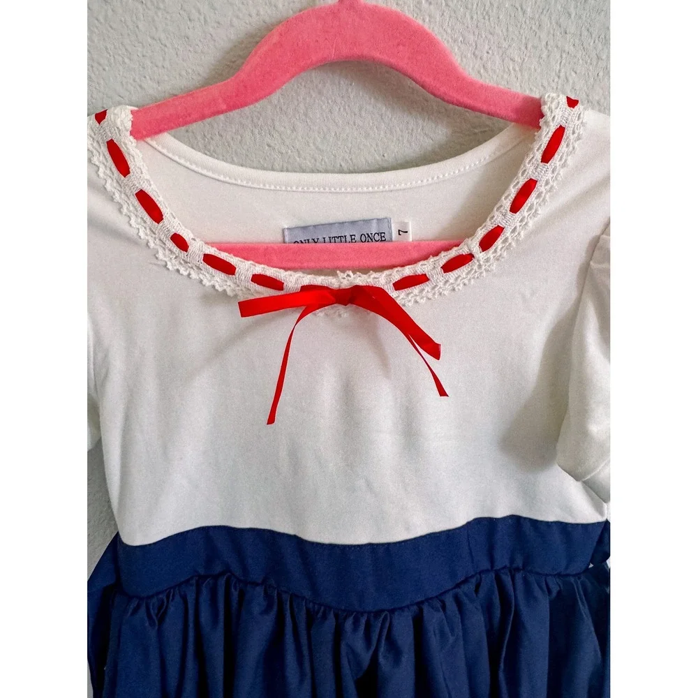Only Little Once Encanto Luisa‎ Inspired Dress Blue White Geometric Girls Size 7